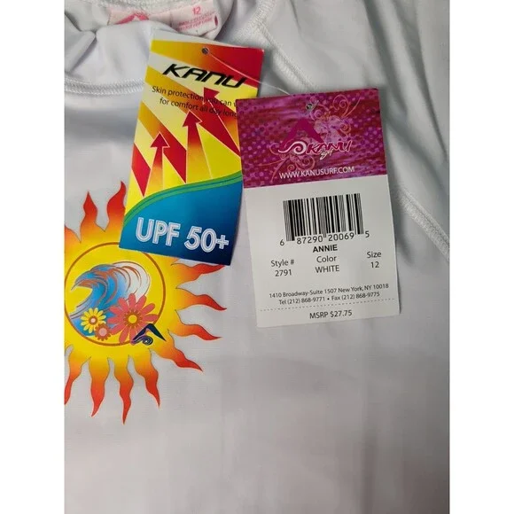 ⭐Kanu Kids Size 12 Unisex SPF 50 White Sun Rash Guard Swim Sun Protection⭐ - Picture 5 of 7